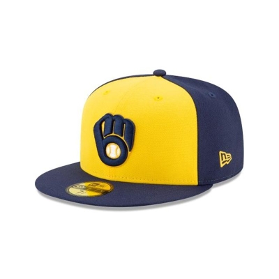 Yellow Milwaukee Brewers Hat - New Era MLB Authentic Collection Alt 59FIFTY Fitted Caps USA9816750